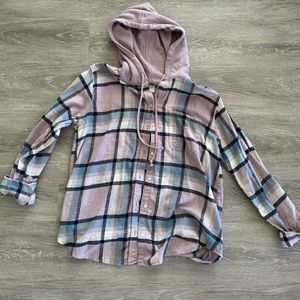Flannel button up with hood